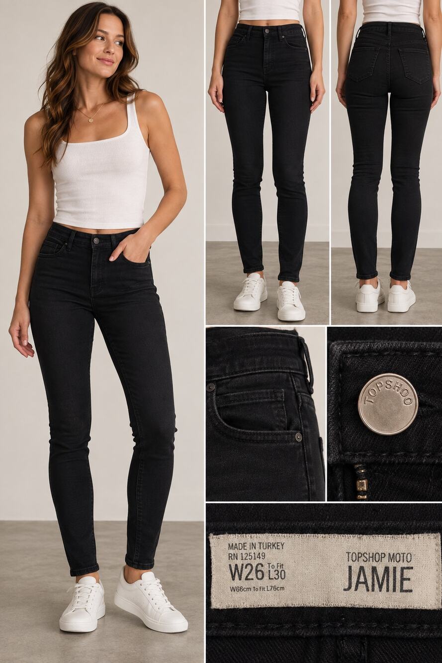 Topshop MOTO Jamie Black Skinny Jeans W26 L30 High Rise